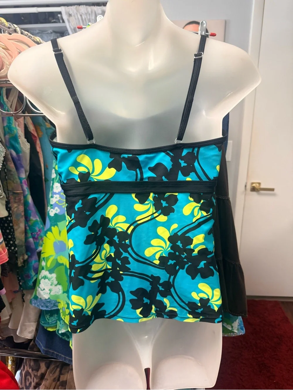 Y2K Athletech Turquoise Floral Tankini Swimsuit Top